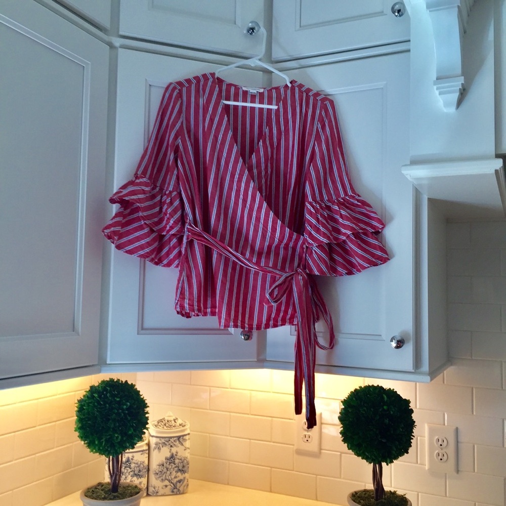 Faux wrap striped shirt
